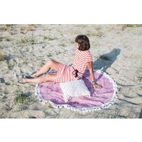 Rundes Strandtuch in Rosa Aus Leinen & Baumwolle, Picknickdecke, Boho-Strandtuch, Strandzubehör, Outdoor-Strandmatte, Sommertuch, Camping von minicampLT