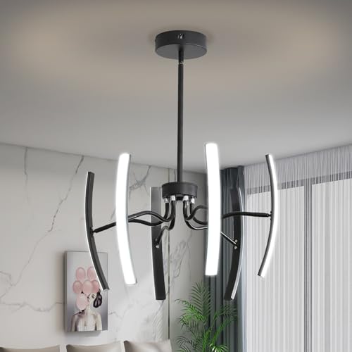 60w Dimmbare Pendelleuchte Esstisch,Moderne Kronleuchter Hängend Mit Drehbarem Led-LampenköRper,Schwarz hängelampe FüR Wohnzimmer,Schlafzimmer,Esszimmer Küche,φ800 X H560 von minifair