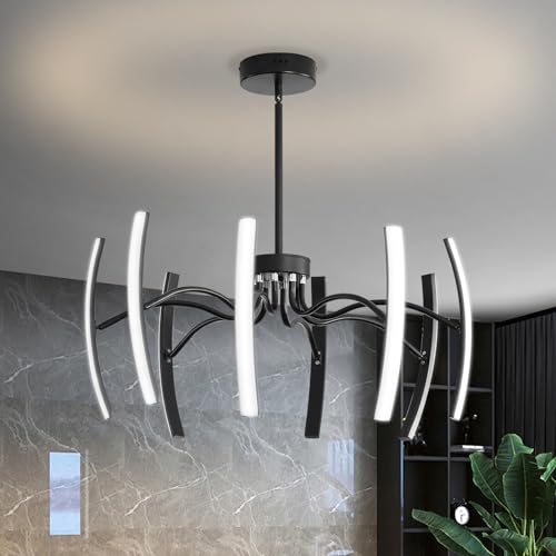 8 Lichter LED Lampe Wohnzimmer,Moderne Pendelleuchten Mit Drehbarem Led-LampenköRper,Dimmbare Pendelleuchte Schwarz 3000-6000K FüR Wohnzimmer Esstisch Schlafzimmer Esszimmer Gang,80W φ990Xh560 von minifair