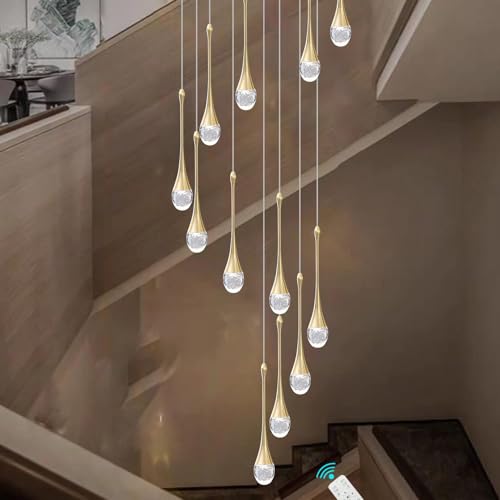 Goldener SpiralföRmiger Regentropfen Kristall Kronleuchter,Kronleuchter Modern 3000–6000K Dimmbare Led Lampe,12-Flammige Kronleuchter-Deckenleuchte FüR Die VillaTreppenhäUser,Wohnzimmer Duplex-Gebäude von minifair