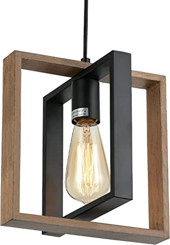 Industrielle kleine Pendelleuchte Esstisch,Bauernhaus-Kücheninsel-Hängelampe Mit Kabel,Holz + Metall,1-flammige E27 Hängeleuchte für Esszimmer,Schlafzimmer,Flur,Eingangsbereich,24 cm Pendelleuchte von minifair