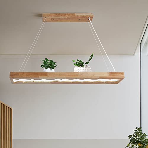 minifair LED-Hängeleuchte aus Holz, dimmbare rustikale Holz-Hängelampe für Esstisch, Höhenverstellbare Deckenleuchte,40W,100cm von minifair