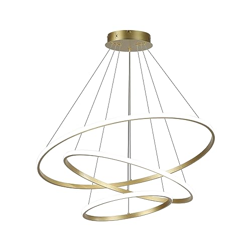 LED-Pendelleuchte, dimmbare Acryl-3-Ring-Pendelleuchte, goldene moderne Pendelleuchte, Esstisch für Kücheninsel, Esszimmer, Wohnzimmer, Schlafzimmer, Eingangshalle, hängend, 40 + 60 + 80 cm, 82 W von minifair