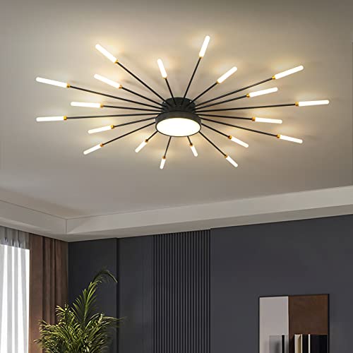 minifair Moderne LED-Deckenleuchte, 20 + 1 Köpfe, halbbündige schwarze Kronleuchter, Deckenbeleuchtung für Schlafzimmer, Wohnzimmer, Küche, Esszimmer, Restaurant von minifair