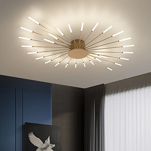 minifair Moderne LED-Deckenleuchte, 28 Köpfe, goldene Unterputz-Deckenleuchte, Acryl-Lampenschirm-Kronleuchter, für Kinderzimmer, Schlafzimmer, Wohnzimmer, 4000 K neutrales Blumenform-Licht von minifair