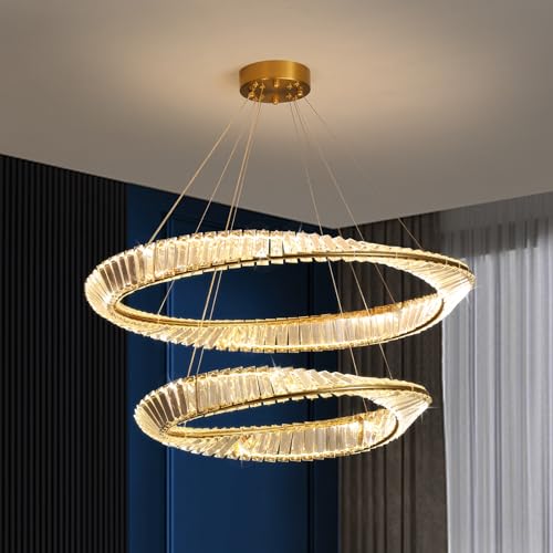 Moderne Led-Kronleuchter,K9 Kristall Wohnzimmerlampe,Runde Chandelier FüR Die Inneneinrichtung,Praktische Dimmbare Pendelleuchte FüR Wohnzimmer,Esszimmer,KüChe,Schlafzimmer D40+60Cm/15,7-23,6 Zoll von minifair