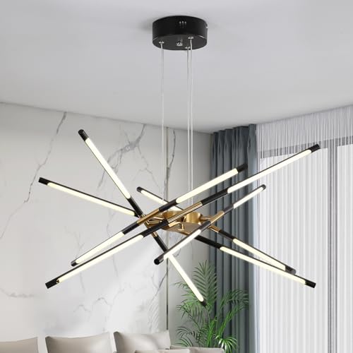 minifair Moderne Sputnik-Kronleuchter, LED-Deckenleuchte, Schwarz und Gold Kronleuchter, eingebettete Pendelleuchten neue Kunst Hängelampen für Esszimmer,Küche,Schlafzimmer,Wohnzimmer (Dimmbar) von minifair