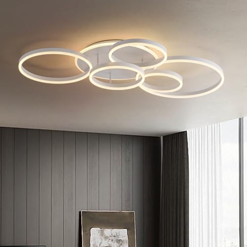 minifair Dimmbare Led Deckenleuchte,Unterputz-Wohnzimmerlampe,108 W,6400 Lm,Deckenleuchte Mit Fernbedienung,6-Ring-Kronleuchter FüR Wohnzimmer, Schlafzimmer, Esszimmer, 3000–6000 K,Weiß,L116CM von minifair