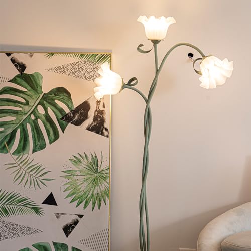 minifair GrüNe Stehlampe Wohnzimmer,Europäische DIY Eisen Stehlampe Mit 3 Drehbaren Blumen,170 Cm Moderne Floor Lamp Geeignet FüR Schlafzimmer,Wohnzimmer,Arbeitszimmer,BüRo,Inklusive 3 GlüHbirnen von minifair