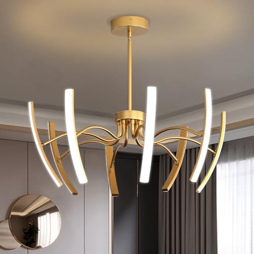 minifair LED Lampe Wohnzimmer,DIY Dimmbare Kronleuchter Modern Mit Fernbedienung,Gold Kronleuchter FüR Wohnzimmer Esstisch Schlafzimmer Esszimmer Gang,8 Köpfe LED-Pendelleuchte Φ990Xh560 von minifair