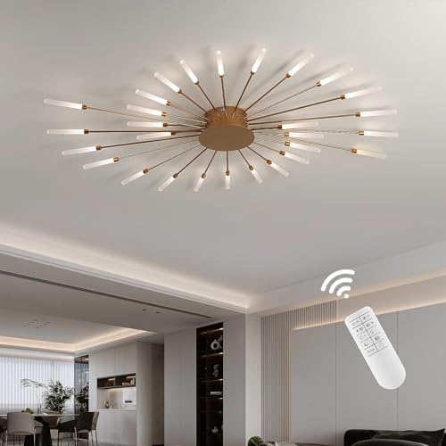 minifair Moderne LED-Deckenleuchte,28 Köpfe Dimmbar Halbbündige Deckenbeleuchtung,goldene Kronleuchter,Deckenleuchten Für Schlafzimmer,Wohnzimmer,Küche,Esszimmer,Büro,3000K–6000K Mit Fernbedienung von minifair