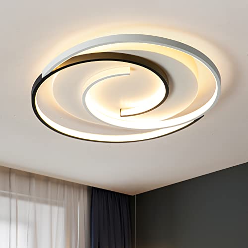 minifair Moderne LED-Deckenleuchte 36W 50cm mit Fernbedienung Geometrie rund schwarz-weiß dimmbar Unterputz für Wohnzimmer Schlafzimmer Küche von minifair