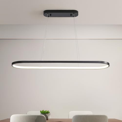 minifair Oval Hängeleuchte LED Dimmbare Hängelampe Ring Pendelleuchte Moderne Esstisch Lampe mit Fernbedienung Höhenverstellbar für Wohnzimmer Esszimmer Küche Arbeitszimmer Schlafzimmer Schwarz 120cm von minifair
