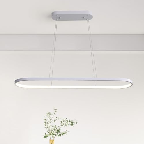 minifair Oval Hängeleuchte LED Dimmbare Hängelampe Ring Pendelleuchte Moderne Esstisch Lampe mit Fernbedienung Höhenverstellbar für Wohnzimmer Esszimmer Küche Arbeitszimmer Schlafzimmer Weiß 90cm von minifair