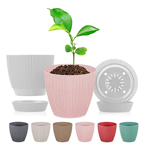 minify Blumentöpfe-Set in 3 Größen ⌀140/173/218mm Flechtmuster Pflanztöpfe mit Innentopf (Pink) von minify