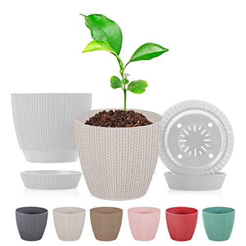minify Blumentöpfe-Set in 3 Größen ⌀140/173/218mm Flechtmuster Pflanztöpfe mit Innentopf (Weiß) von minify