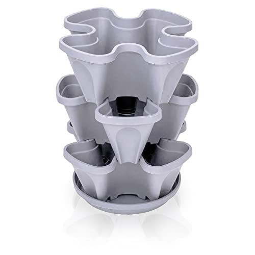 minify Blumentopf Säulentopf stapelbar im 3er oder 6er Set inklusive farblich passendem Untersetzer in 3 schönen Farben (3, Hellgrau) von minify