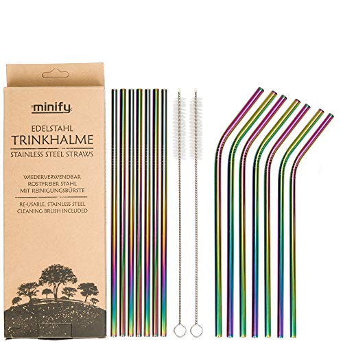 minify Edelstahl Trinkhalme Set mit Reinigungsbürste - Wiederverwendbare Strohhalme Umweltfreundlich Rostfrei Nachhaltig (Mehrfarbig) von minify