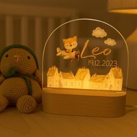 Personalisierte Fuchs Nachtlampe Mit Namen - Led Lampe Fürs Kinderzimmer, Perfekt Als Geschenk Zur Geburt, Taufe Oder Geburtstag von minimangoo