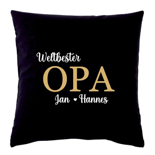 minimutz Kissen Weltbeste/r Oma/Opa mit Name personalisiert | Deko-Kissen 40x40 cm mit bedruckter Vorderseite inkl. Namensdruck | Geschenk-Kissen Großeltern Kissenhülle (Schwarz) INKL. Füllung von minimutz