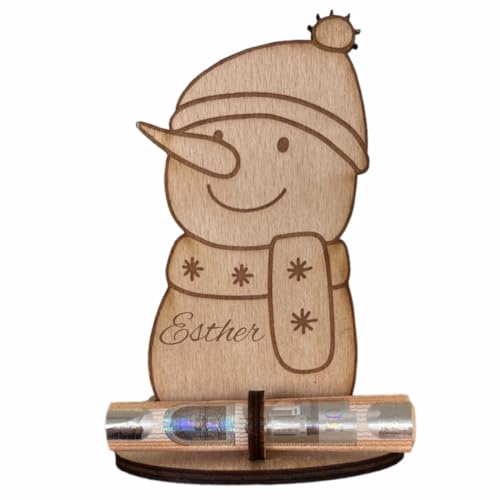 minimutz Geldgeschenk Weihnachten Holz - Geschenkidee Nikolaus Weihnachten für Kinder - DIY Set personalisiert mit Namen als Geld Verpackung (Schneemann) von minimutz