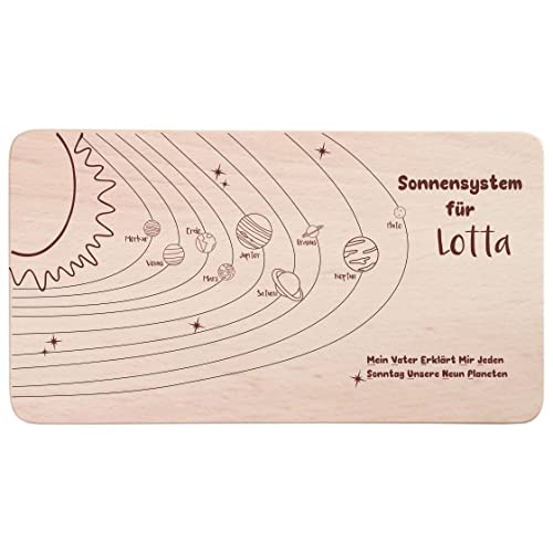 minimutz Holzbrettchen mit Name personalisiert | Graviertes Frühstücksbrett Sonnensystem Planeten zum Lernen | Brotzeitbrett als Lernbrettchen von minimutz