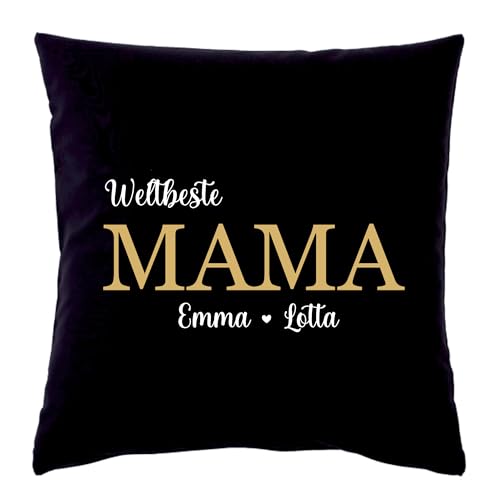 minimutz Kissen Weltbeste/r Mama Papa mit Name personalisiert | Deko-Kissen 40x40 cm mit bedruckter Vorderseite inkl. Namensdruck | Geschenk-Kissen DAD MOM Kissenhülle (Schwarz) von minimutz