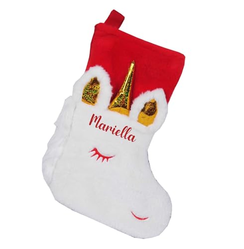 minimutz Nikolausstrumpf Einhorn mit Namen Kinder - personalisierter Weihnachtsstrumpf zum Aufhängen & Befüllen - Nikolausstiefel rot 45cm Unicorn von minimutz