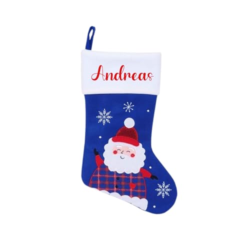 minimutz Nikolausstrumpf mit Namen Kinder - personalisierter Weihnachtsstrumpf zum Aufhängen & Befüllen - Nikolausstiefel grün rot 45cm (Weihnachtsmann (blau)) von minimutz