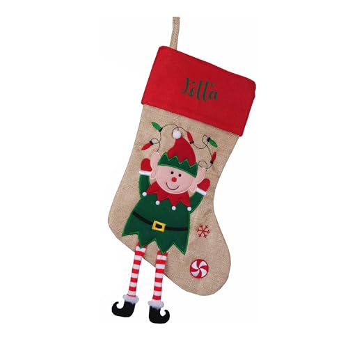 minimutz Nikolausstrumpf mit Namen Kinder - personalisierter Weihnachtsstrumpf zum Aufhängen & Befüllen - Nikolausstiefel mit hängenden Füßen 45cm (Jute Elfe) von minimutz