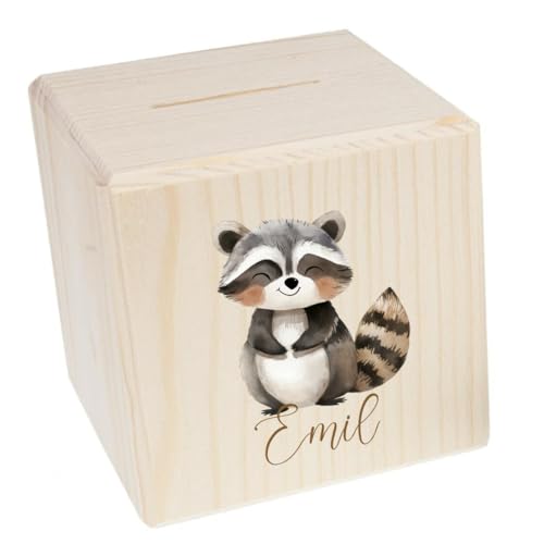 minimutz Spardose Holz Kinder, Personalisierte Sparbox Tier Mädchen Jungen, Holz Sparbüchse 10x10 cm, Bunter Aufdruck Waschbär minimutz Spardose Holz Kinder, Personalisierte Sparbox Tier Mädchen Jungen, Holz Sparbüchse 10x10 cm, Bunter Aufdruck Waschbär von minimutz