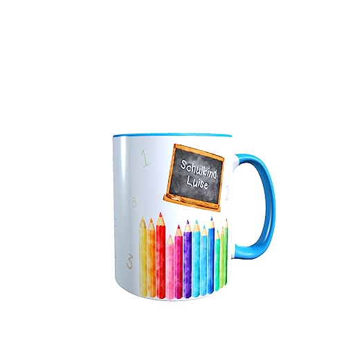 minimutz Tasse Kinder Einschulung Schulkind mit Name | Personalisierter Trinkbecher Stiftehalter Keramik Mädchen Jungen Schulanfang 1. Klasse Buntstifte (hellblau) von minimutz