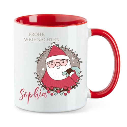 minimutz Tasse Kinder Weihnachten mit Name - Personalisierter Trinkbecher Kaffeetasse Keramik Mädchen Jungen - Teetasse Weihnachtsmann Nikolaus (rosa) von minimutz