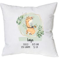 Kissen Mit Namen Zur Geburt | Motiv Boho Giraffe in Pastell 2-Farbiges Geburtskissen Datum & Gewicht Für Baby Baumwolle 40 X cm von minimutzShop
