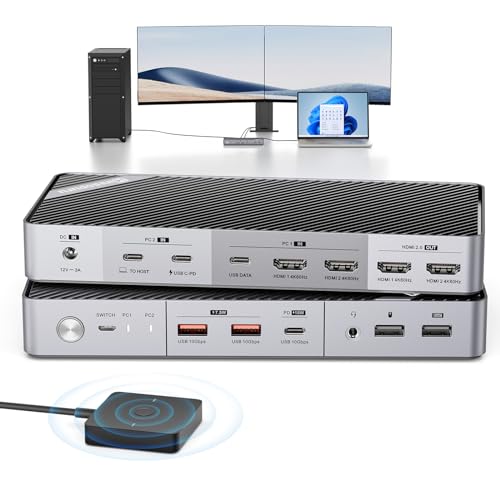 Minisopuru KVM-Switch für Laptop und Desktop – 4K@60Hz KVM-Switch Dual-Monitor mit 2 HDMI, 15 W Ladung, USB C KVM Dockingstation für Thunderbolt 5/4/3, USB-C-Windows-Laptops(Not Support Macbook) von minisopuru