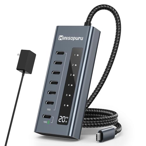 Minisopuru 7 in 1 USB C Hub, Unterstützt 10 Gbit/s Daten Und Schnelles Aufladen (Nicht Unterstützt Video), Für MacBook Pro/Air, IMac, IPad, Phone von minisopuru