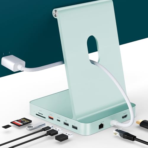 Minisopuru iExpandMate DS802PRO iMac Zubehör für iMac M1/M3/M4, iMac Hub mit 4K@60Hz HDMI, USB C-Ladung, 2,5GbE, 4TB M.2 SSD-Gehäuse, 4 USB, SD/TF, Audio, USB C-Hub für iMac 24 Zoll | Grün. von minisopuru