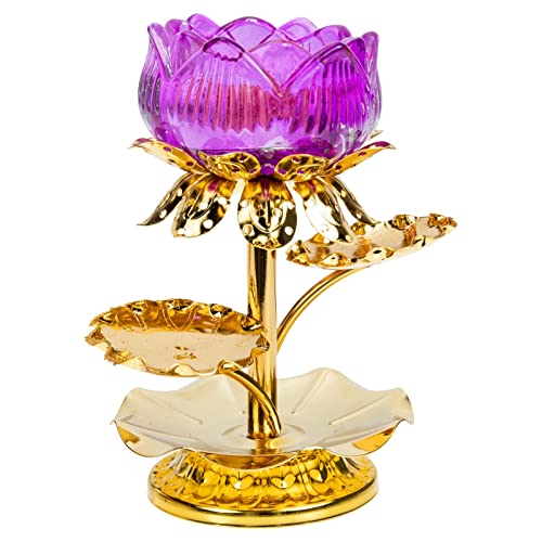 Minkissy Kristall Lotus Kerzenhalter Lotus Blume Glas Kerzenständer Kerzenleuchter Teelichthalter Buddhistisch Kandelaber Leuchtturm Halter für Hochzeit Büro Tischdeko Lila von minkissy