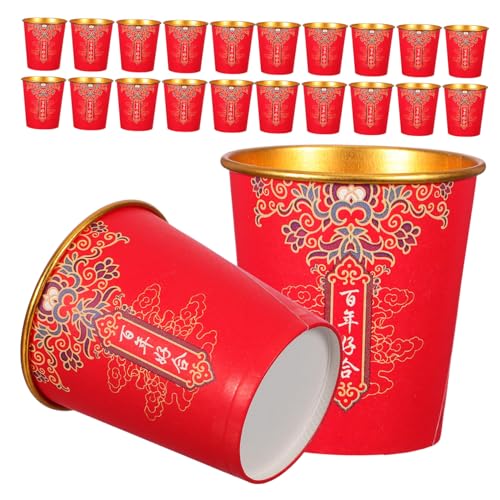 minkissy 100 Stück Rote Chinesische Hochzeits-pappbecher Dickwandig Goldfoliert Stabile Teetassen für Zeremonien Braut Hochzeitsfeier Traditionelle Partydekoration von minkissy