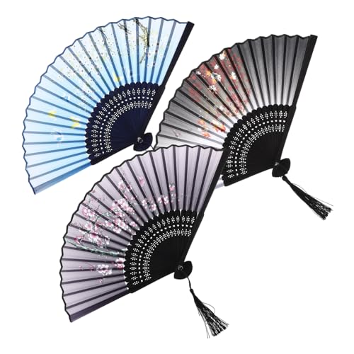 minkissy 3 Stück Teiliges Faltbarer Bambus handfächer Quaste Leichter Chinesischer Vintage dekorationsfächer aus Seide und Handgefertigter Klassischer Fächer für Tanz und Party von minkissy