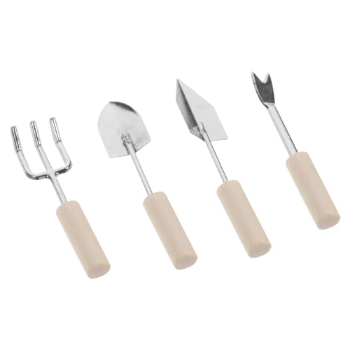 minkissy 4 Stück Miniatur Gartenwerkzeug Teilig Mini Gießkanne und Zubehör aus Zinklegierung und Holz Puppenhaus Gartendeko Leichtes Feengarten Zubehör für Mini Haus Dekoration von minkissy