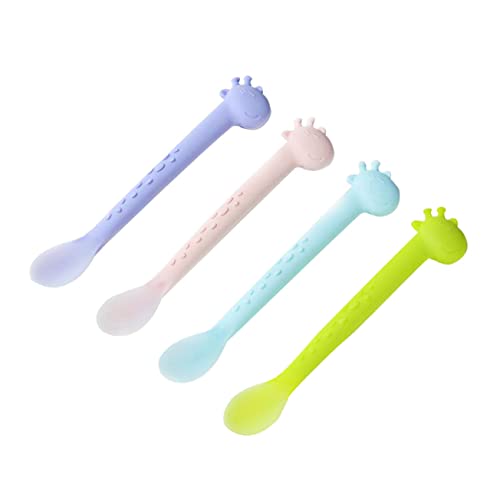 minkissy 4 Stück Teiliges Weiche Silikonlöffel für Junge Mädchen Fütterung und Training Flexibler Saugerfreundlicher Lernlöffel in Pastellfarben Rosa Lila Grün Blau von minkissy