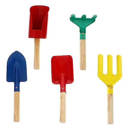 minkissy 5 Stück Teiliges Gartenwerkzeug Set Robust Metall Holzgriff Gartenspielzeug Schaufel Rechen Pflanzen Werkzeug für Jungen Mädchen Strand und Zufällige Farbe Zufällige Farbe von minkissy