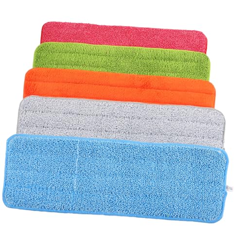 minkissy 5 Stück Wiederverwendbare Mop Ersatzbezüge Mikrofasern für Flachmopp Kompatibel mit Klettmopp Gelb Rot Grün und Blau Einfach zu Reinigen und Langlebig von minkissy