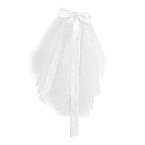 minkissy Brautschleier mit Schleifen Doppellagiger Cremefarbener Hardtüll Elegantes Hochzeitskopfschmuck Accessoire für Braut Fotoshooting und Feier Teilig von minkissy