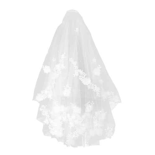 minkissy Handgefertigter Brautschleier mit Bestickter Blütenspitze Doppel-lagiges Weißes Tüll- Perlenverzierung Bequemer Haarkamm Eleganter Taillenlanger Schleier für Hochzeit und von minkissy
