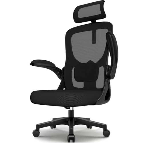 minnouat Bürostuhl mit 3D-Kopfstütze und 4D-Schaumstoff-Lordosenstütze, Schreibtischstuhl mit klappbaren Armlehnen, ergonomischer Bürostuhl mit Wippfunktion, Atmungsaktiver Drehstuhl 150 kg von minnouat