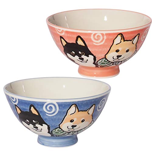 Minoru Keramik-Reisschale Shiba Inu Pink & Blau Durchmesser 11,7 cm 2 Farben φ4,64×H 2,48 Zoll von minoru touki