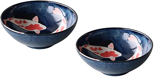 Minorutouki Japanische Mino-yaki Keramik Donburi Schüssel Extra Große Größe für Ramen Made in Japan 21,5cm Luck Bringing Red Carp Pattern Black 8018200 2er Set Ramen Bowls von minoru touki