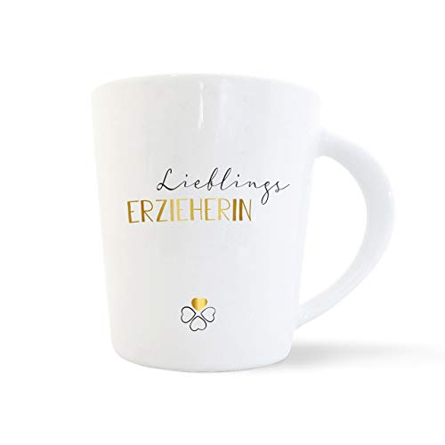 mintkind® Kaffeebecher Lieblings Erzieherin | Porzellan Kaffee Becher Tasse Weiß | Geschenk für die beste Erzieherin | Geburtstag, Weihnachten, als Dankeschön & zum Abschied | Geschenkidee von mintkind